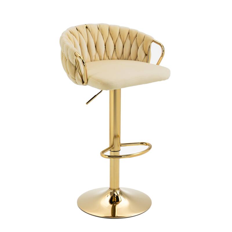 Set of 4 Bar Stool Adjustable Height Swivel Velvet Woven