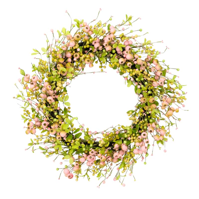 Puleo International 28" Artificial Blossoming Poppy Floral Spring Door Wreath, Multicolor