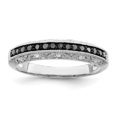 Curata 925 Sterling Silver Polished Prong set Black and White Diamond Ring