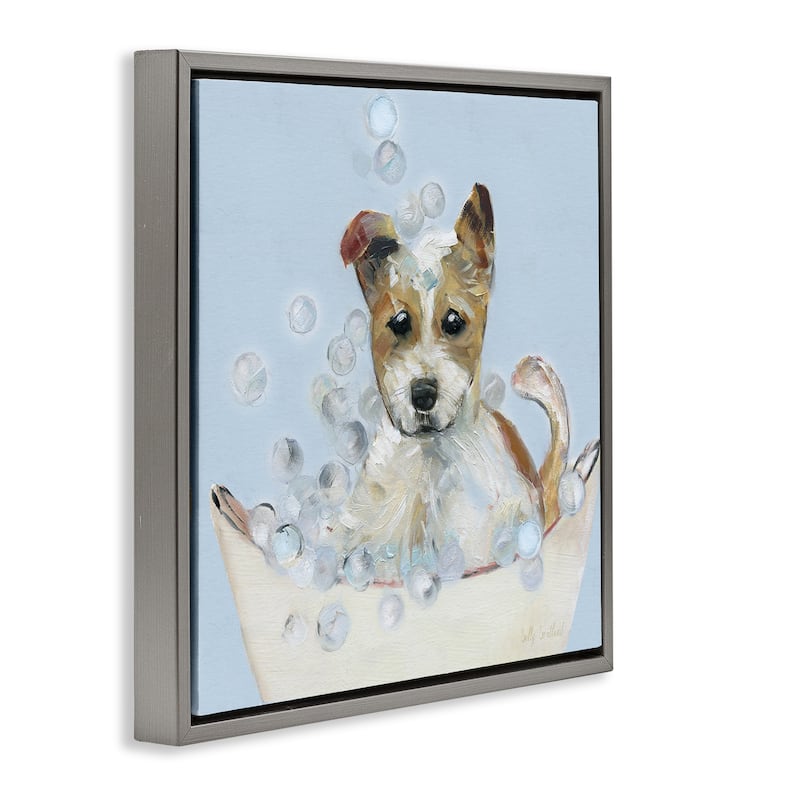 Stupell Fun Bubbles Puppy Bath Framed Floater Canvas Wall Art Design By Sally Swatland