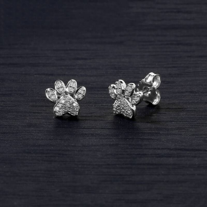 10k Gold Dog Paw Cluster Stud Earrings for Women - 1/10ct