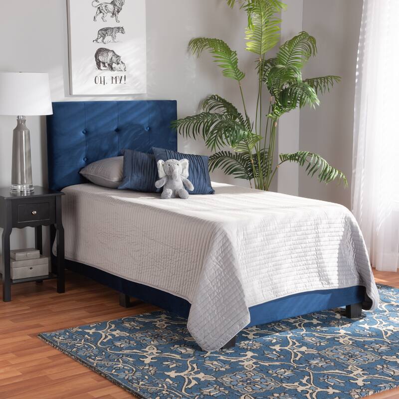 Caprice Contemporary Glam Velvet Fabric Twin Size Panel Bed