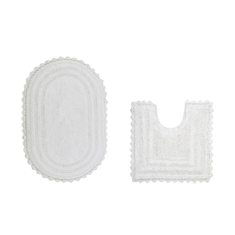 Better Trends Oval Bath Rugs Set 100% Cotton Soft & Water Absorbent Tufted Bathroom Rug for Shower, Sink Bath Mats Lilly Crochet - 2 Piece Set (20" x 20" | 20" x 32") - White