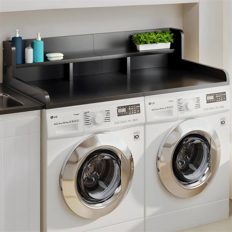Laundry Washer Wood Countertop with Double Layer Organizer