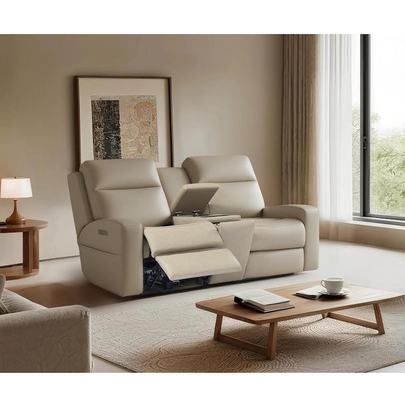 75''W Genuine Leather Triple-Power Loveseat with Wireless Charging & Pop-Out Cupholders
