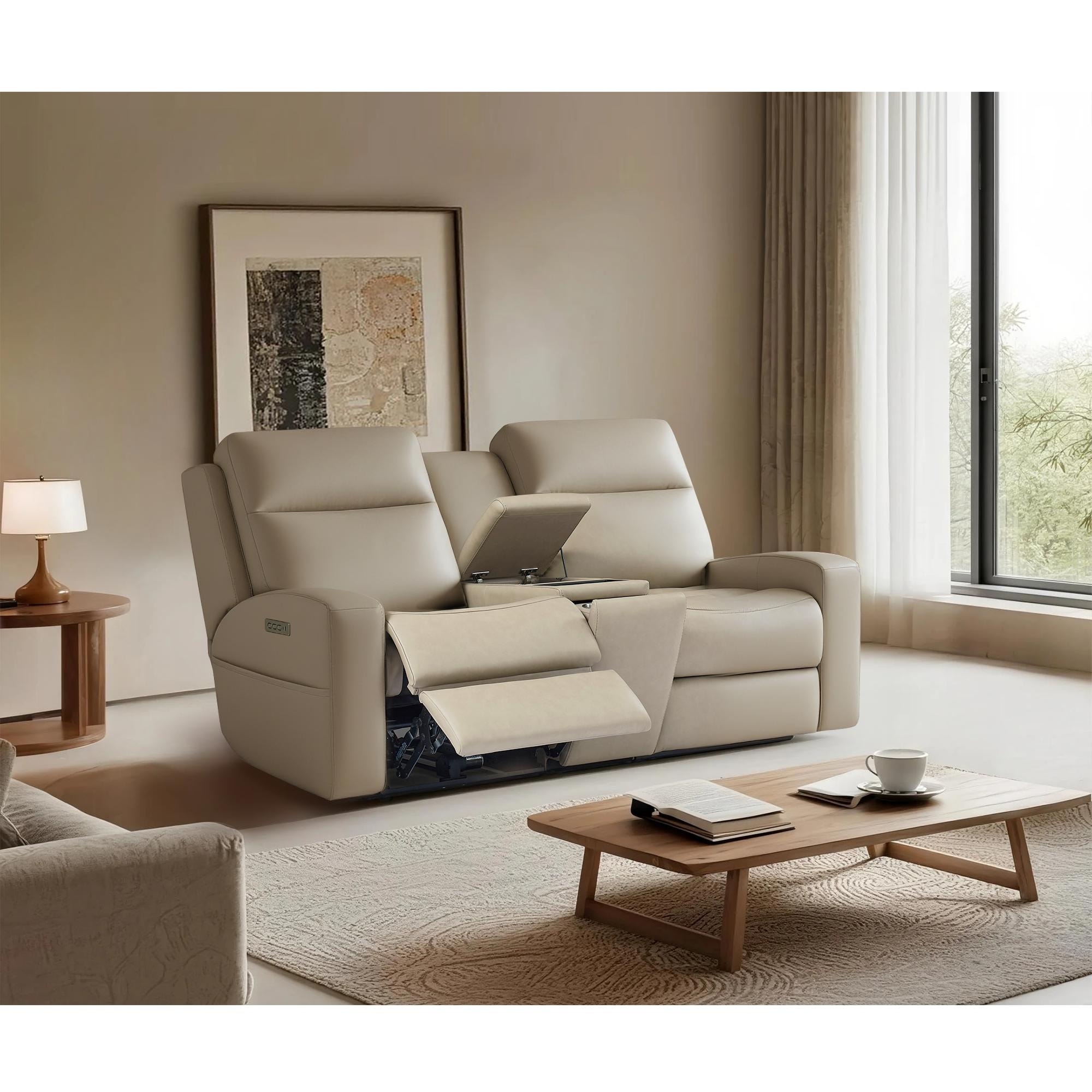 75''W Genuine Leather Triple-Power Loveseat with Wireless Charging & Pop-Out Cupholders