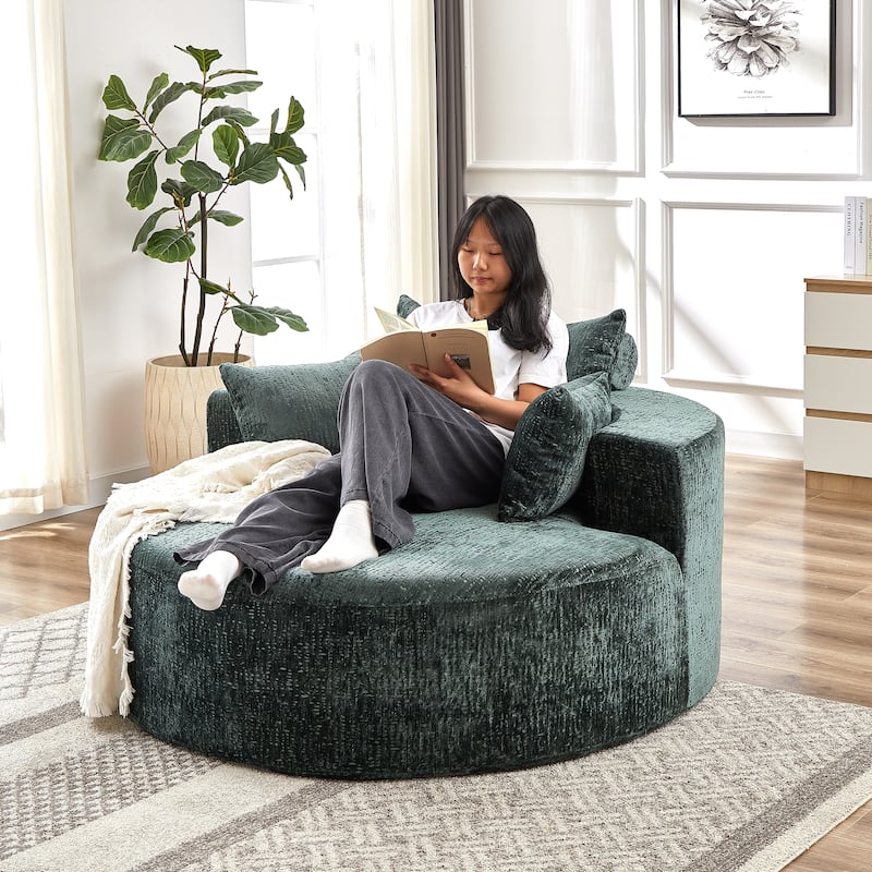 Green Round Chenille Single Sleeper Sofa with Backrest Pillow