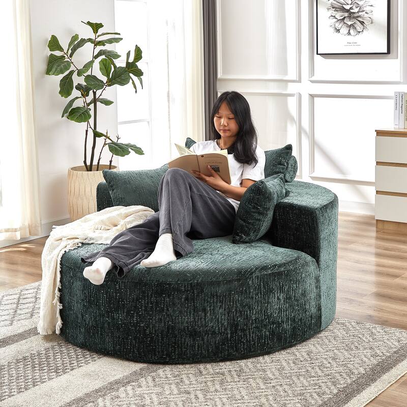 Roomfitters 55" Modern Chenille Cuddle Chair, Round Upholstered Lounge Barrel Chair with Pillows