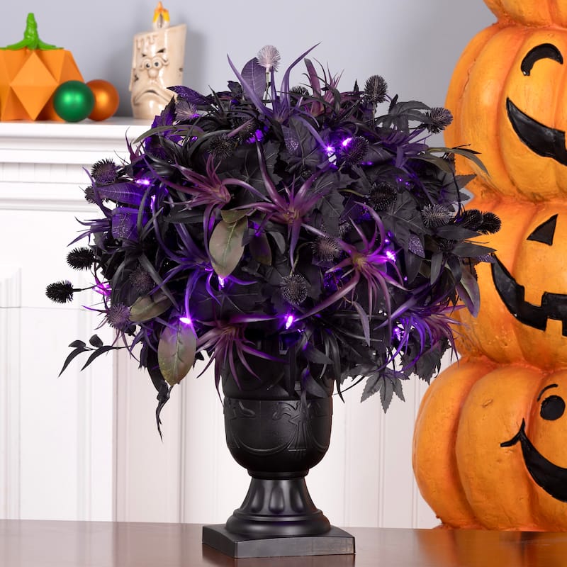 National Tree Company 24" Artificial Scare in the Air Halloween Potted Plant, 30 Purple LED Lights - 24 in