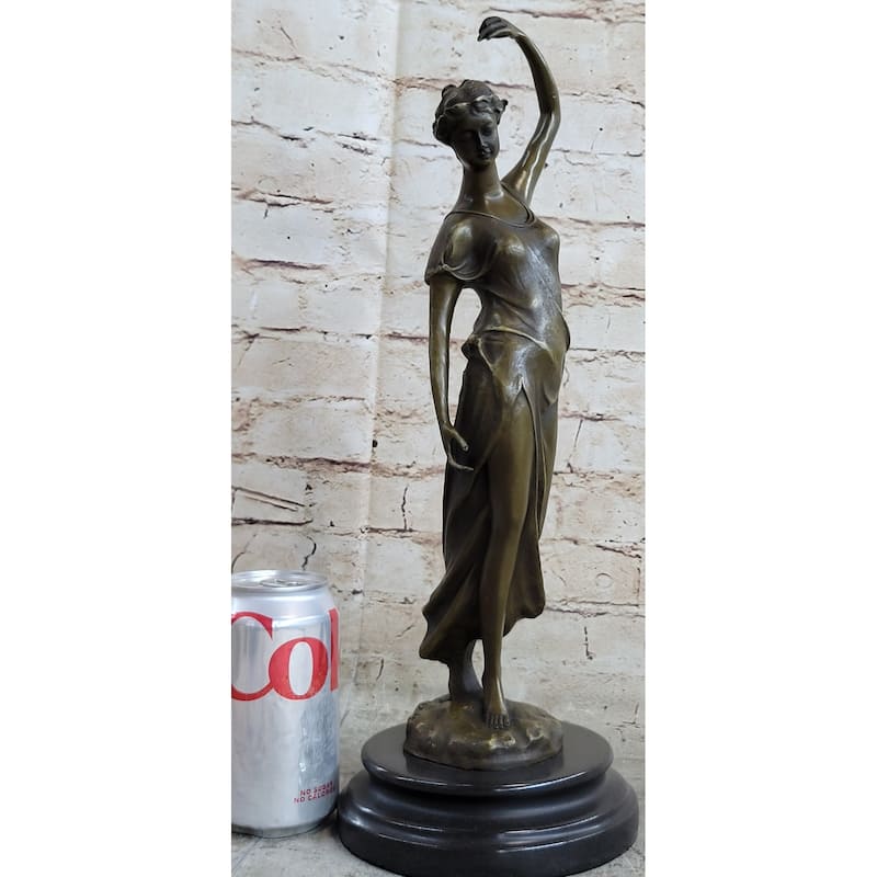 Victorian Girl Signed Sculpture Elegant Art Nouveau Bronze Statue Figurine Deco