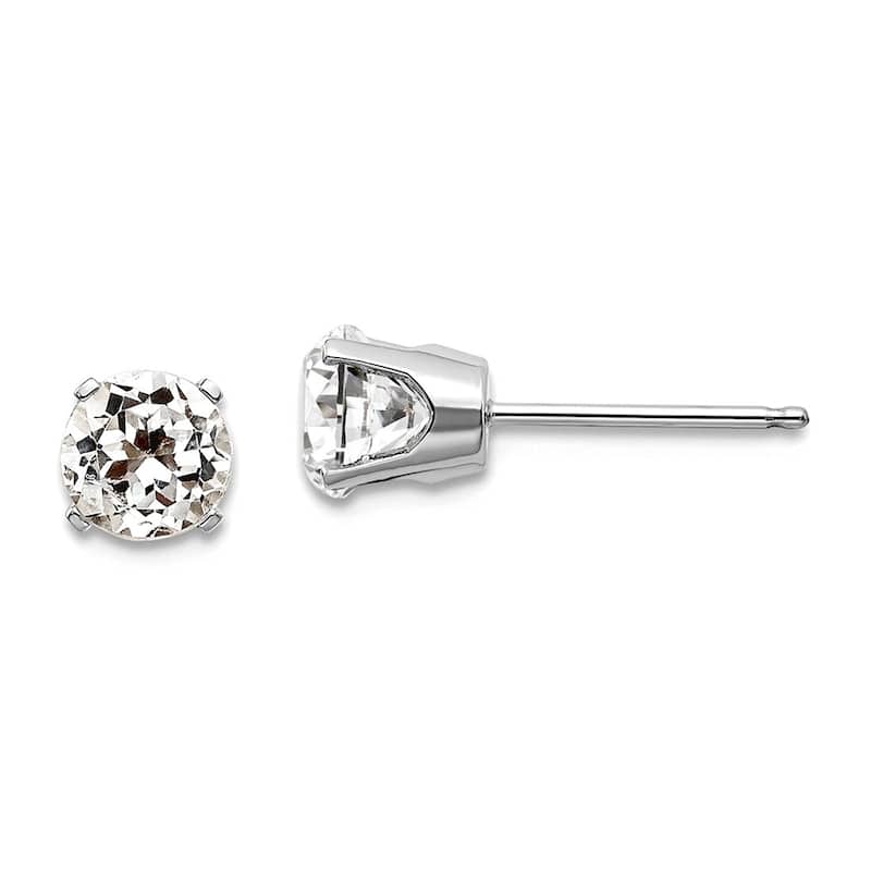 Curata 14k White Gold 5mm Genuine Gemstone Birthstone Stud Earrings - White Zircon