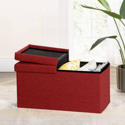 30 Inch Smart Lift Top Button Tufted Fabric Storage Ottoman by Crown Comfort