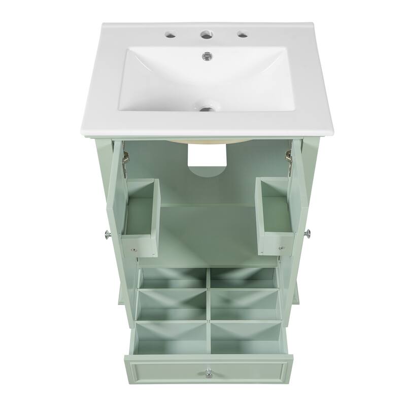 24" Bathroom Vanity with Ceramic Sink, Freestanding Storage Cabinet with Soft-Closing Doors & Drawer Dividers