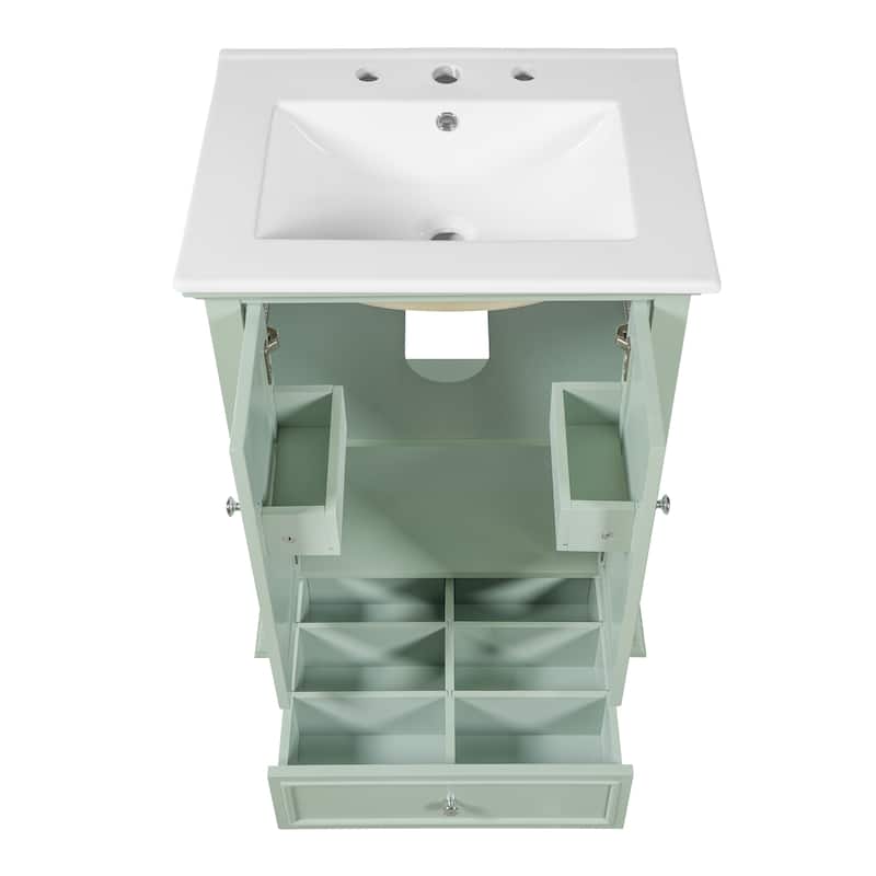 24"Bathroom Vanity with Ceramic Sink, Storage Cabinet with Soft Closing Doors, Bathroom Cabinet with Drawer and Drawer Dividers