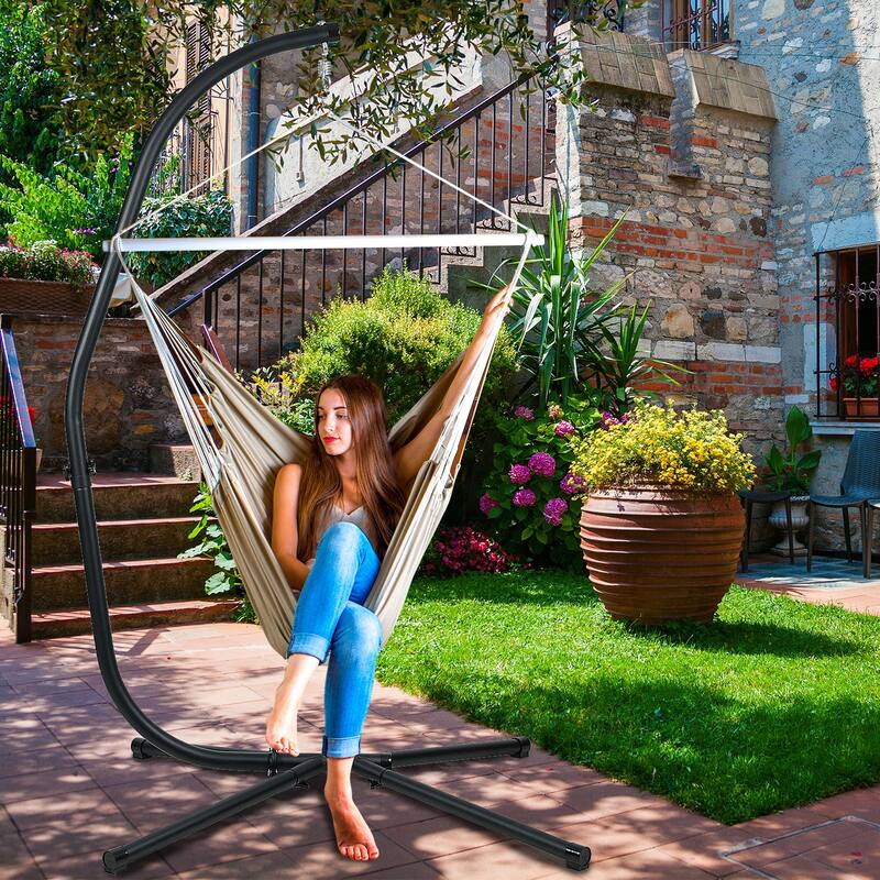 Aoodor Hammock Steel Stand Only C-Stand for Hanging Hammock Chairs - 300 Pound Capacity - N/A