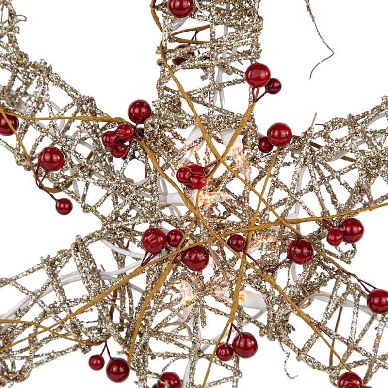 19" Silver Glittered Berry Rattan Snowflake Christmas Window Decor