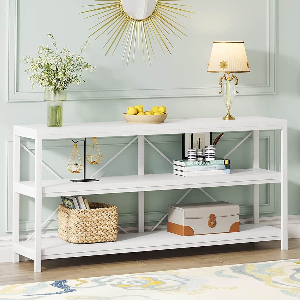 Sofa Table, 3 Tiers Console Table, Narrow Long Sofa Table