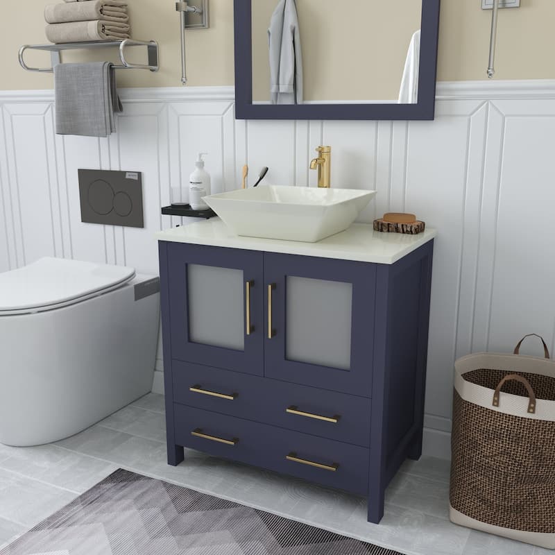 Vanity Art 30-inch Single Sink Bathroom Vanity Set With Engineered Marble Top and Free Mirror - 30 x 18.5 x 36 Inches