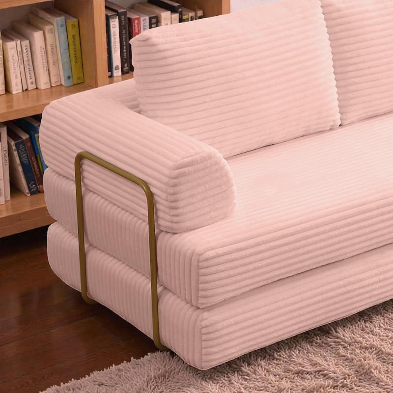 Convertible Sofa Bed Futon, Corduroy Folding Floor Couch with Pillows, Boneless Sleeper Mattress for Living Room