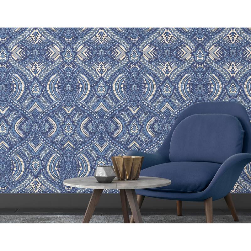 Hoopla Walls Ogee Navy Blue Peel and Stick Wallpaper - N/A