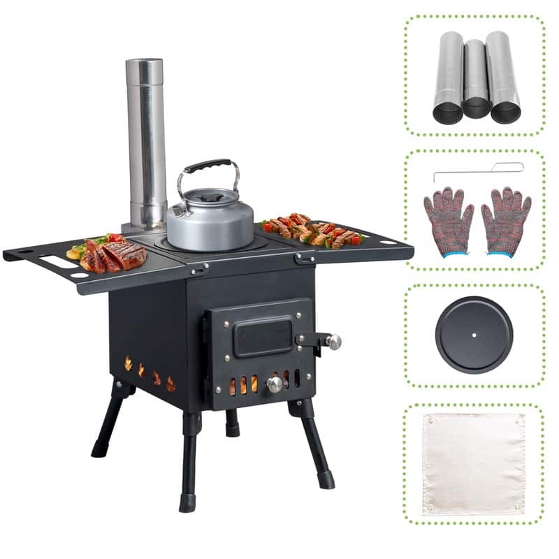 Wood Burning Stove With Chimney For Camping Hiking Picnic For Roasted Sweet Potato