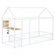 preview thumbnail 3 of 28, Twin Metal House Bed Frame with Desk, Shelves, USB & Power Outlets, White