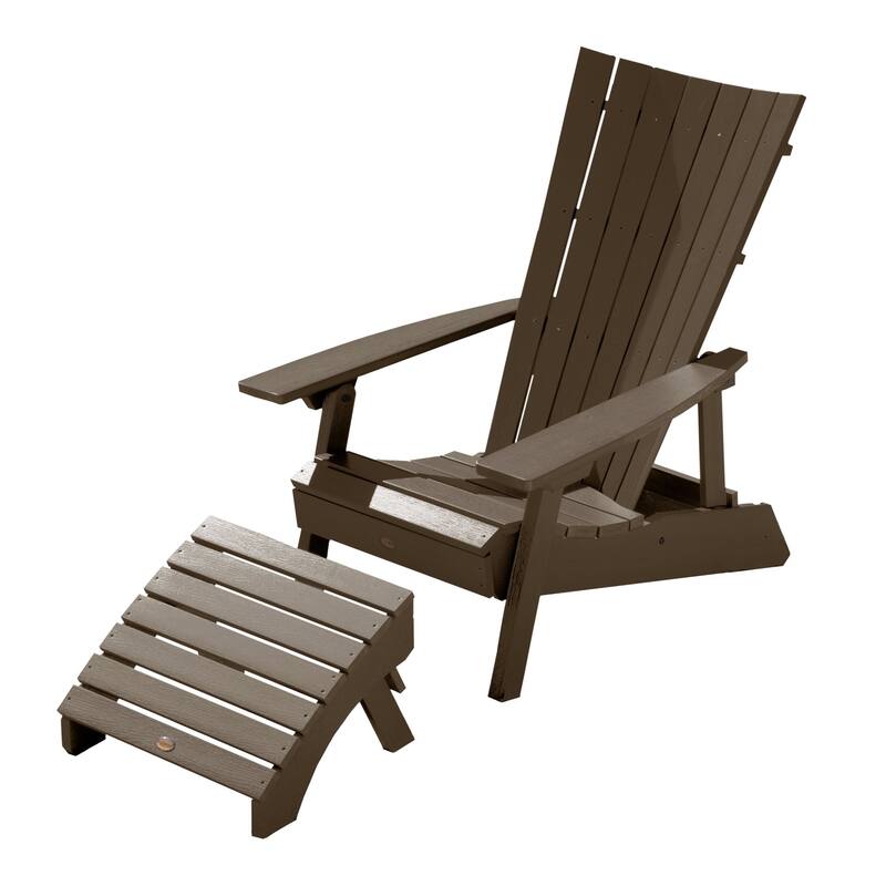 HIGHWOOD Modern Outdoor Chair and Ottoman Set - Weathered Acorn