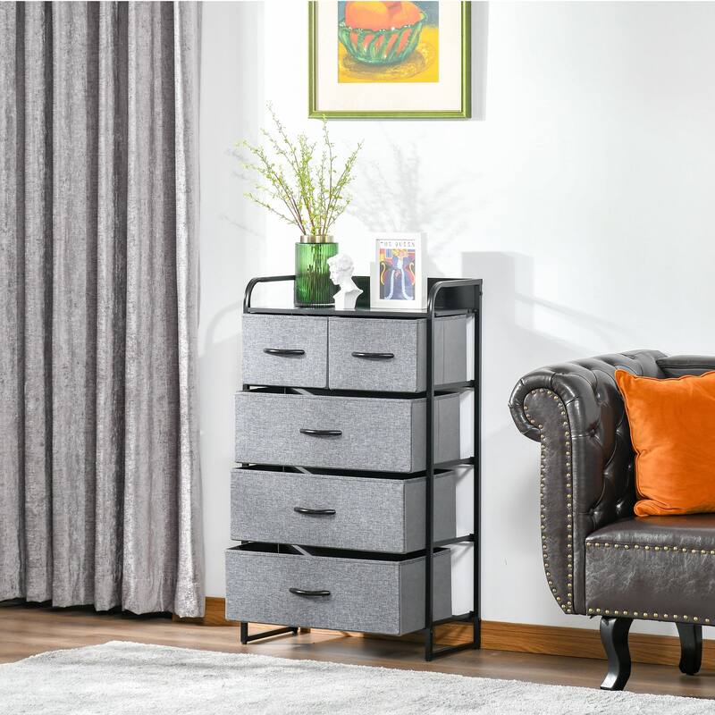 5 Drawer Fabric Dresser Chest with Large and Small Drawers Grey Storage Organizer for Bedroom Closet Entryway