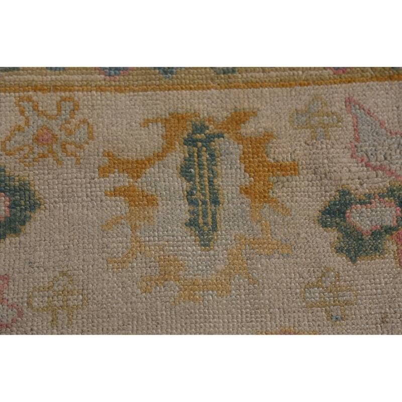 Hand Knotted Oriental 100% Wool Carpet Transitional All-Over Beige & Ivories Oushak Area Rug - 13' 2'' X 9' 5''