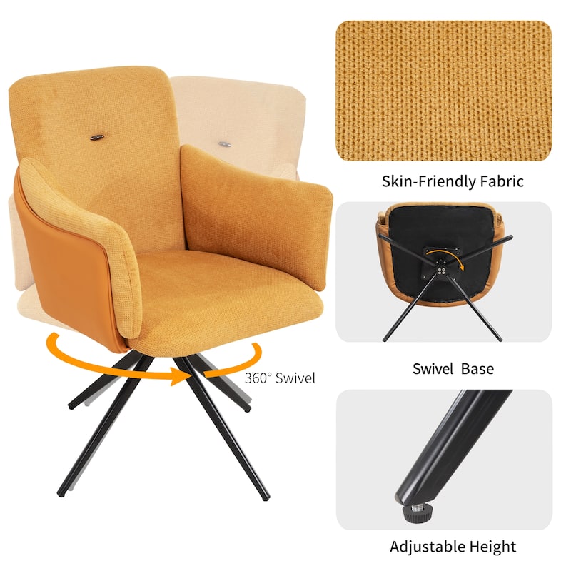 Modern 360°Swivel Upholstered Dining Chairs with Metal Base(Set of 2)