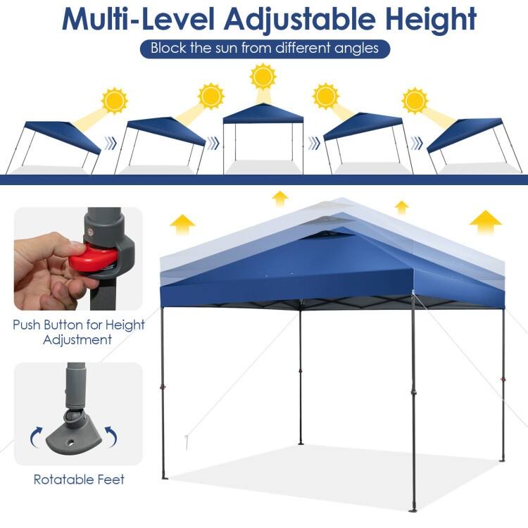 10 x 10 Feet Foldable Outdoor Instant Pop-up Canopy with Carry Bag - 10 x 10 x 6.3-9.4 ft