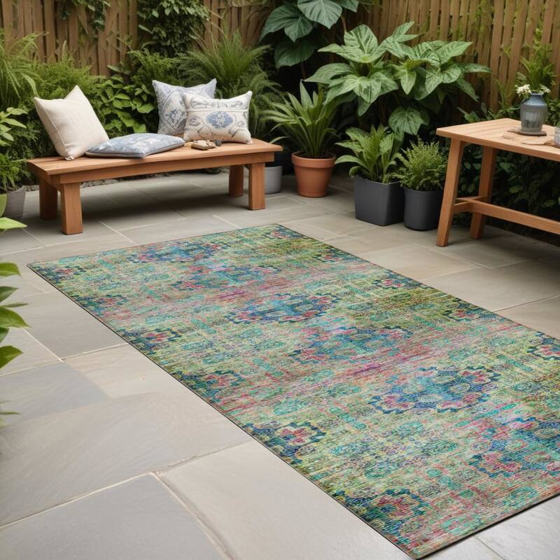 Alnalu Botanic Elegance Weather Resistant Versatile Elegance Runner Outdoor Rug - 2' X 8' - Multi