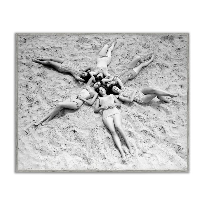 Stupell Women on Beach in Star Shape Framed Giclee Art Design By Arlington Prints - 20 x 16 - Grey