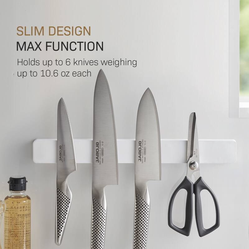 Yamazaki Home Magnetic Knife Rack, ABS Plastic, 6 knives (10.6 oz each), Holds 4.4 lbs - L 0.67 x W 13.78 x H 1.57 inches