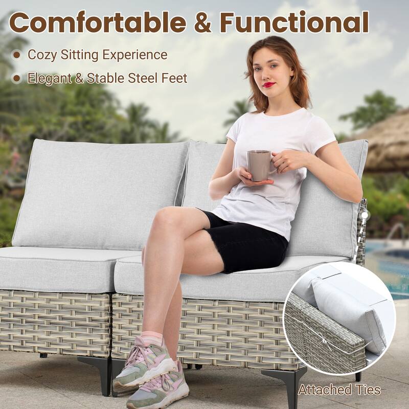HOOOWOOO 9-piece Wicker Outdoor Patio Furniture Fire Pit Set with Swivel Chairs