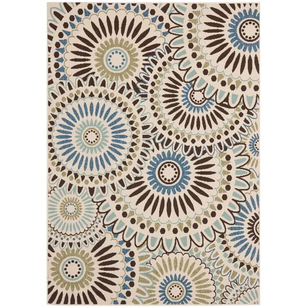 slide 2 of 4, SAFAVIEH Veranda Sissy Indoor/ Outdoor Waterproof Patio Backyard Rug 4' x 5'7" - Cream/Blue