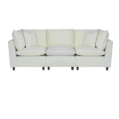 Corduroy 3-Seater Sofa, 4 Pillows, Breathable Fabric and Thick Cushions