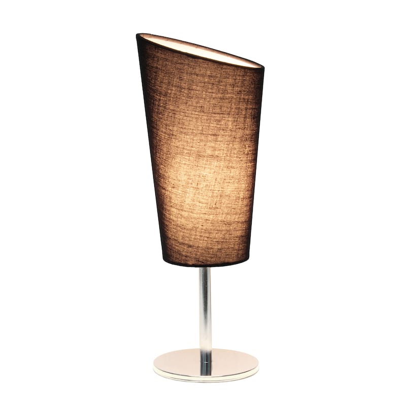 12.4" Chic Chrome Slanted Shade Accent Table Lamp, Stylish Lighting For Living Room, Bedroom, Office, Black Shade