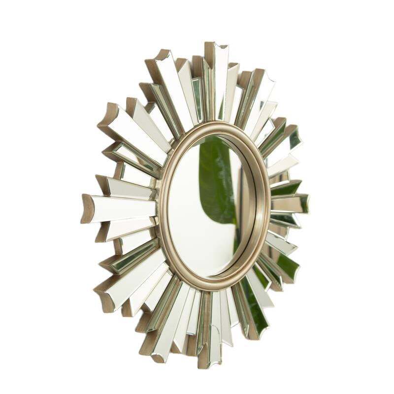 26" HenGis Mirror, Wall-mounted Sunburst-shaped PU Art Decorative Mirror, Suitable for Bathroom, Bedroom, Living Room