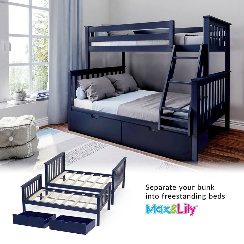 Max and Lily Twin over Full Bunk Bed with Under Bed Storage Drawers