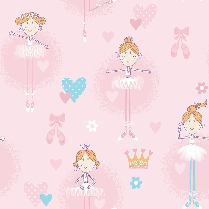 Galerie Wallcoverings Just 4 Kids 2 Ballerinas Non-woven Matte Wallpaper Roll - 33 feet x 21 inches - Pink