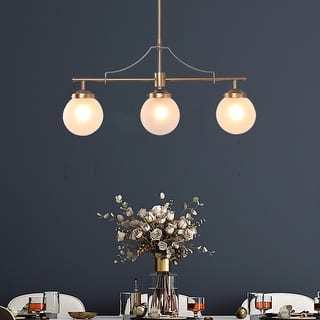 Mid-century Modern Linear Chandelier 3-light Gold Globe Island Pendant Light