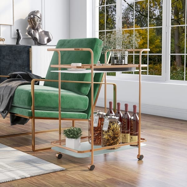 slide 2 of 8, Reinhardt Modern Gold Metal 2-Shelf Serving Cart by Strick & Bolton Champagne