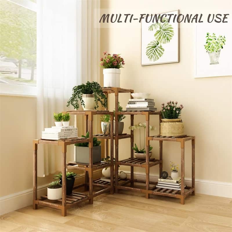3-Tier Outdoor Wood Plant Stand for Multiple Plants