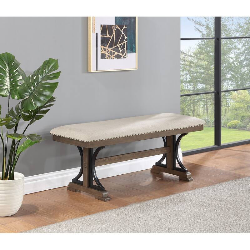 Best Quality Furniture Upholstered Dining Bench - Brown Oak - Beige Small NH