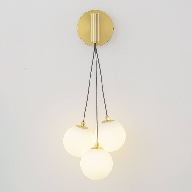 3-Light Modern Gold Metal Wall Sconce Glass Globe Shades