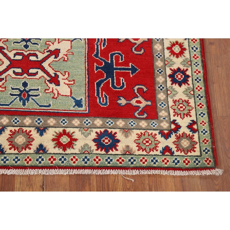 Red Kazak Accent Rug Handmade Traditional Bedroom Wool Carpet - 4'0" x 5'8"