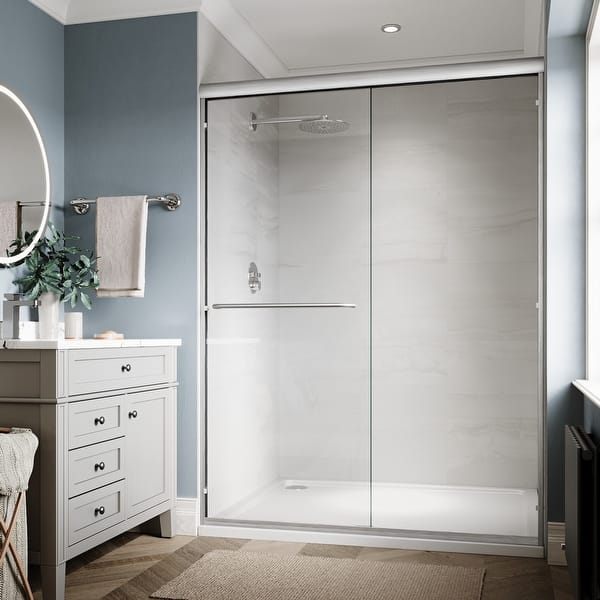 Exhibit 24 in. L x 4.9 H x 2.5 in. W Glass Bathroom Shelf in Brushed Nickel Exhibit 24 in. L x 4.9 H x 2.5 in. W Glass Bathroom Shelf in Brushed Nickel