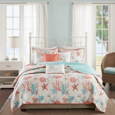 Madison Park Pacific Grove Coral Cotton Sateen Quilted Coverlet Set