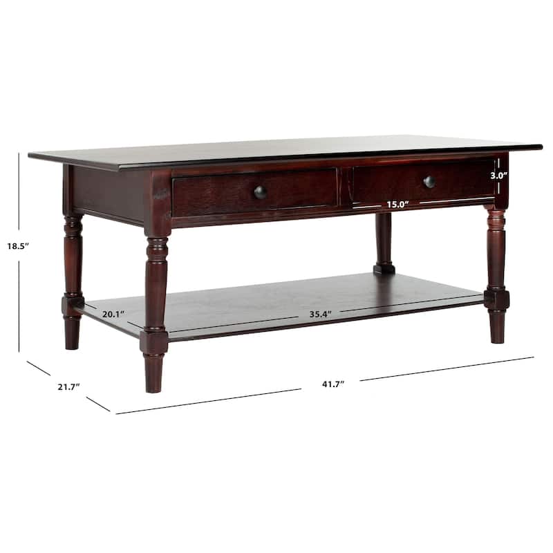 SAFAVIEH Cape Cod Dark Cherry 2-drawer Coffee Table - 41.7" x 21.7" x 18.5"